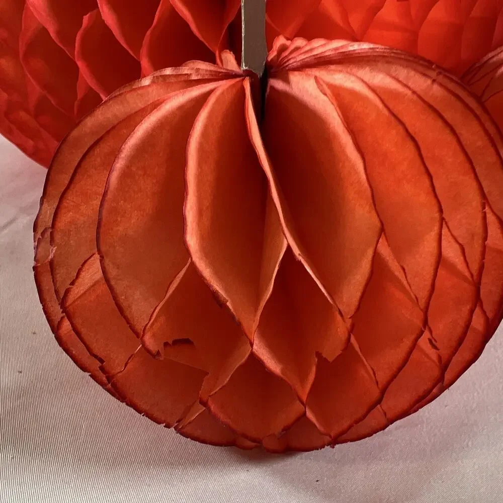Vintage Danish Designs Set of 5 Orange Honeycomb Tissue Pumpkins Made in Denmark